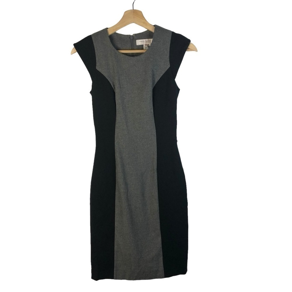 French Connection Black & Gray Madam Mary Cap Sleeve Sheath Dress 0